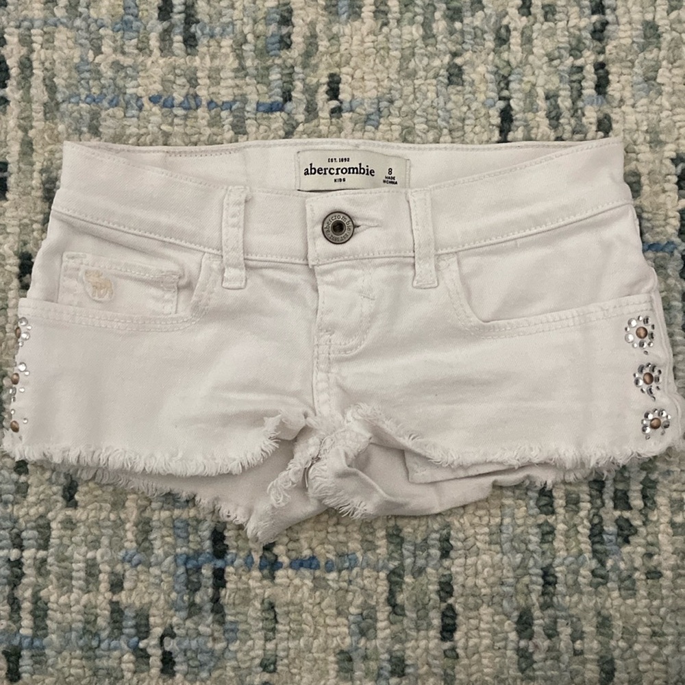 Abercrombie Kids Jean Shorts Girls 8 White With Jewels Denim Low Rise